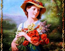 Портрет  девушки с букетом цветов